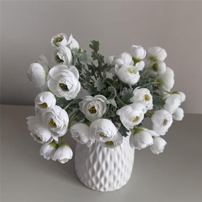 3 Bundles Mini Camellia Artificial Flower for Spring Decoration 10 inch Silk Fake Camellia Flower Bouquet for Home Centerpieces Arrangements Wedding Engagement Decorations,White