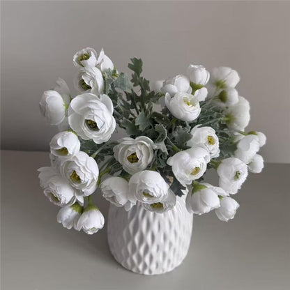 3 Bundles Mini Camellia Artificial Flower for Spring Decoration 10 inch Silk Fake Camellia Flower Bouquet for Home Centerpieces Arrangements Wedding Engagement Decorations,White