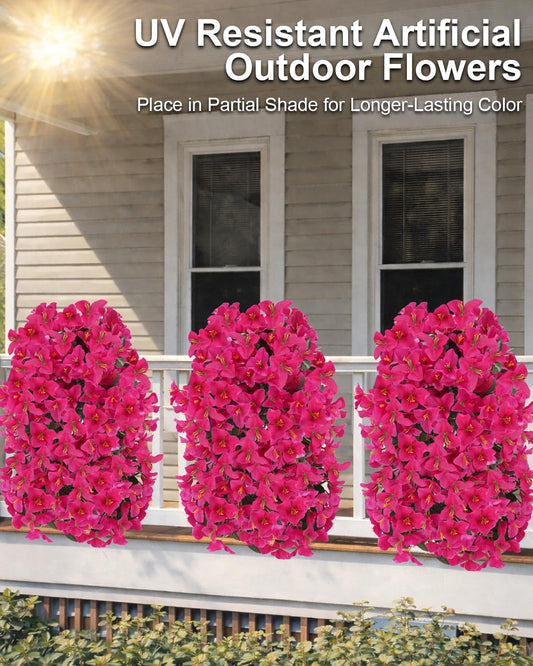 Artificial Flowers for Outdoors – 2 Bundles of UV-Resistant Artificial Bougainvillea, Realistic Silk Flowers for Front Porch, Patio, Garden, Window Boxes & Hanging Baskets (Hot Pink, 2)