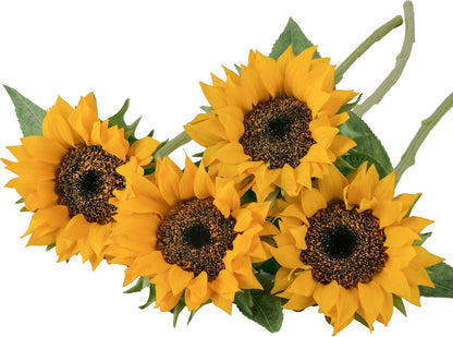 Real Touch Artificial Sunflowers, 4Pcs Faux Yellow Silk Sun Flowers