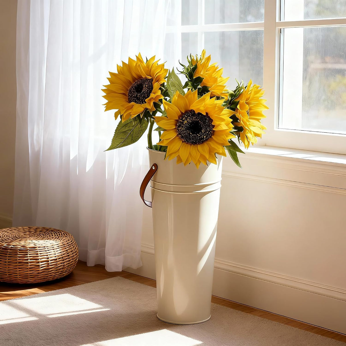 Real Touch Artificial Sunflowers, 4Pcs Faux Yellow Silk Sun Flowers