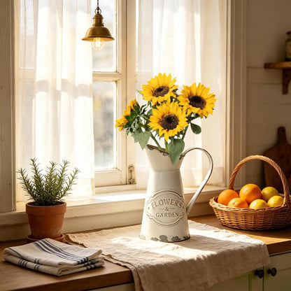 Real Touch Artificial Sunflowers, 4Pcs Faux Yellow Silk Sun Flowers