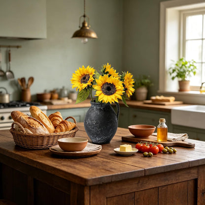Real Touch Artificial Sunflowers, 4Pcs Faux Yellow Silk Sun Flowers