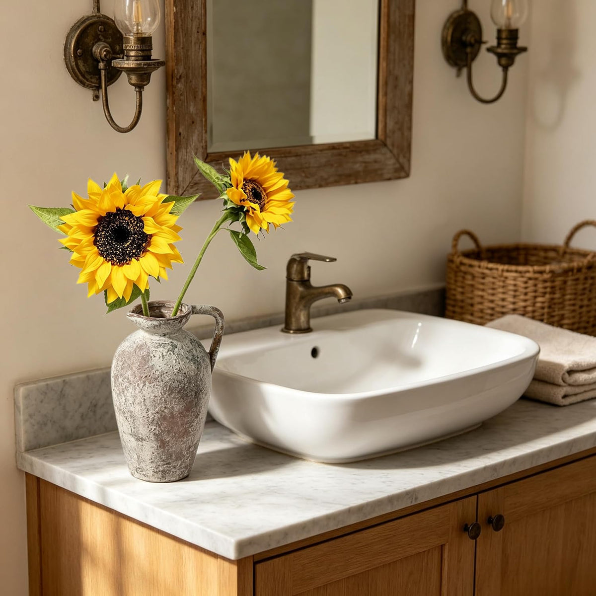 Real Touch Artificial Sunflowers, 4Pcs Faux Yellow Silk Sun Flowers