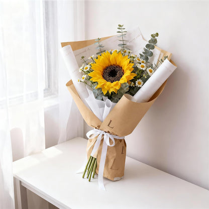 Real Touch Artificial Sunflowers, 4Pcs Faux Yellow Silk Sun Flowers