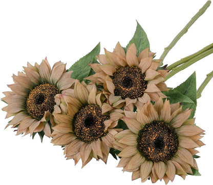 Real Touch Artificial Sunflowers, 4Pcs Faux Yellow Silk Sun Flowers