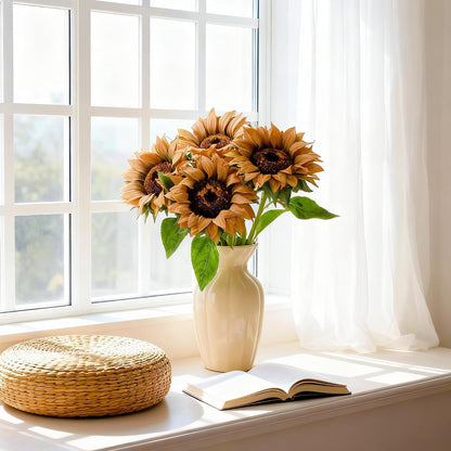 Real Touch Artificial Sunflowers, 4Pcs Faux Yellow Silk Sun Flowers