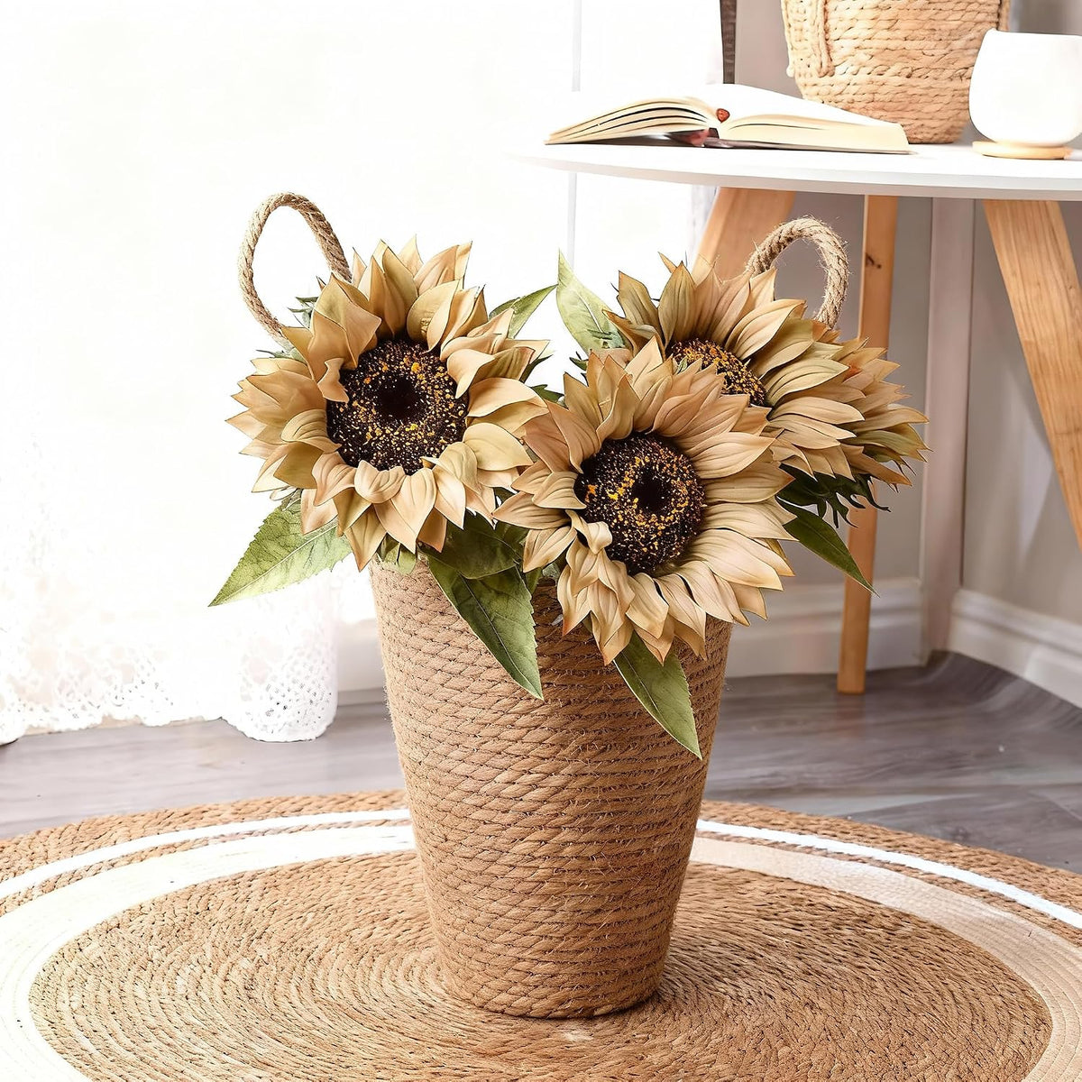Real Touch Artificial Sunflowers, 4Pcs Faux Yellow Silk Sun Flowers
