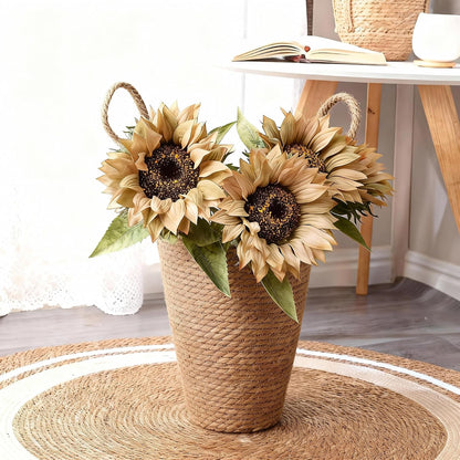 Real Touch Artificial Sunflowers, 4Pcs Faux Yellow Silk Sun Flowers