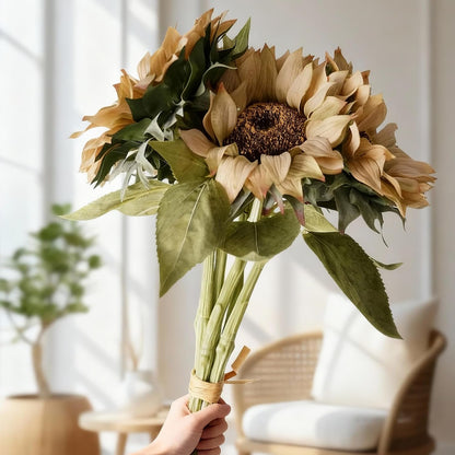 Real Touch Artificial Sunflowers, 4Pcs Faux Yellow Silk Sun Flowers