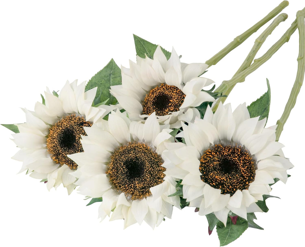 Real Touch Artificial Sunflowers, 4Pcs Faux Yellow Silk Sun Flowers