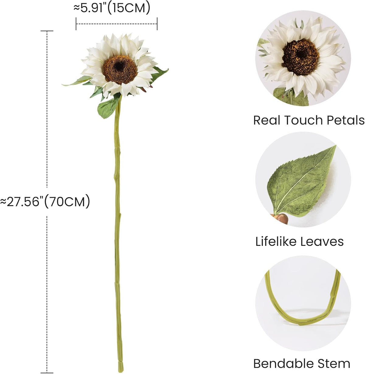 Real Touch Artificial Sunflowers, 4Pcs Faux Yellow Silk Sun Flowers