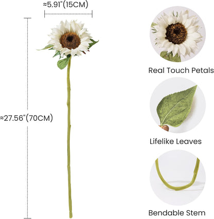 Real Touch Artificial Sunflowers, 4Pcs Faux Yellow Silk Sun Flowers