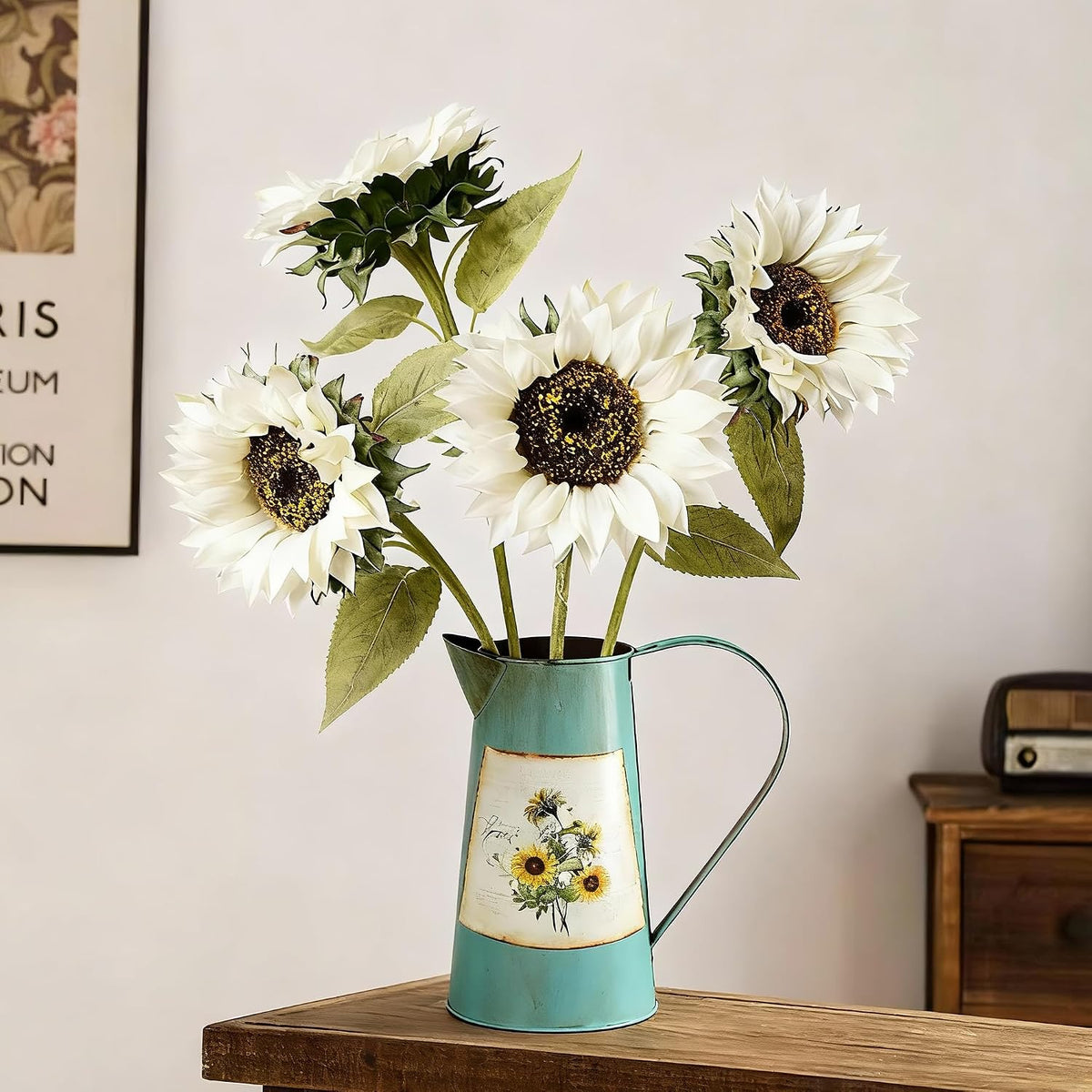 Real Touch Artificial Sunflowers, 4Pcs Faux Yellow Silk Sun Flowers