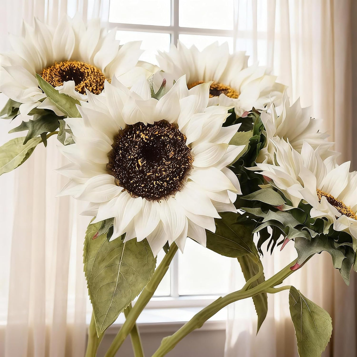 Real Touch Artificial Sunflowers, 4Pcs Faux Yellow Silk Sun Flowers