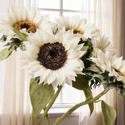 Real Touch Artificial Sunflowers, 4Pcs Faux Yellow Silk Sun Flowers