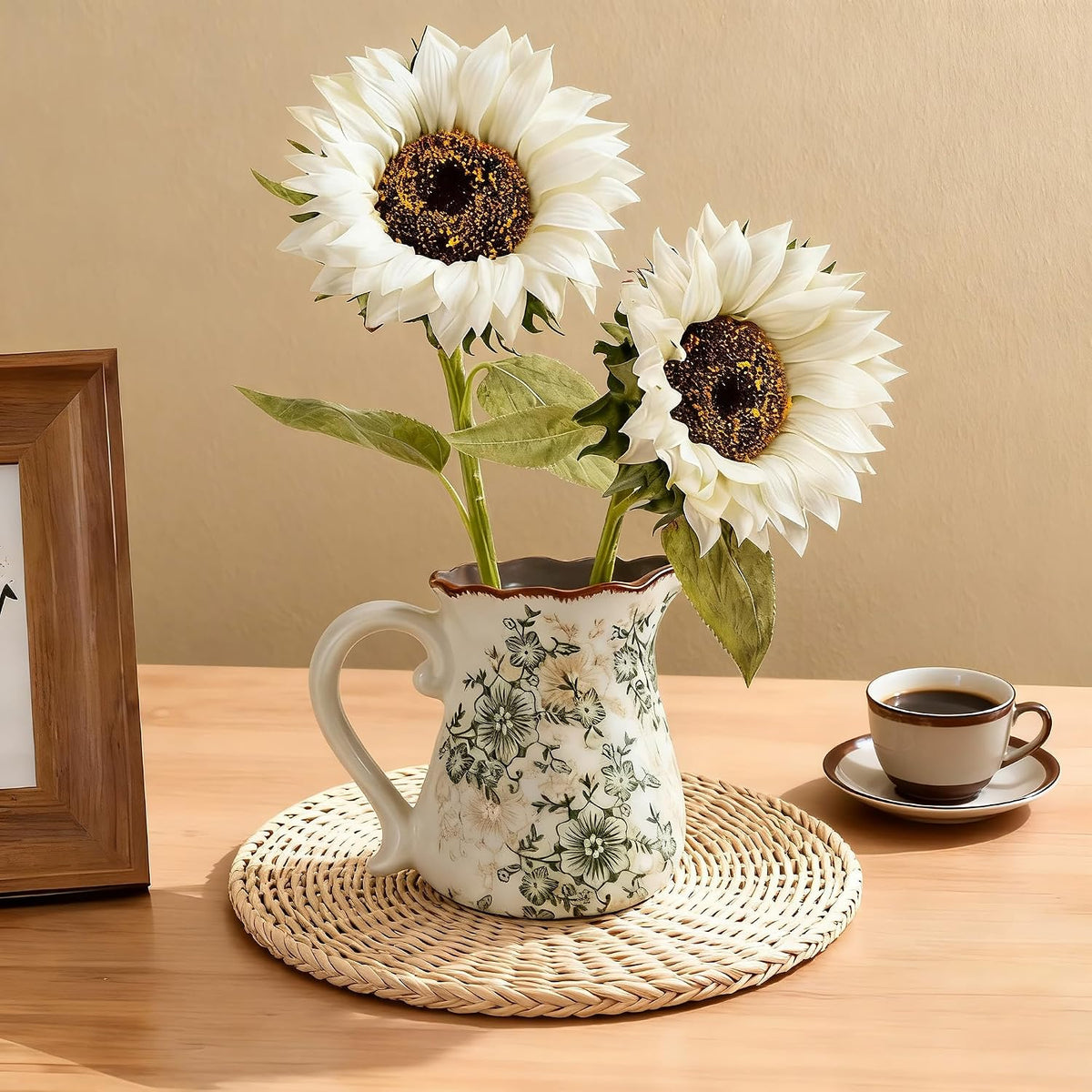 Real Touch Artificial Sunflowers, 4Pcs Faux Yellow Silk Sun Flowers