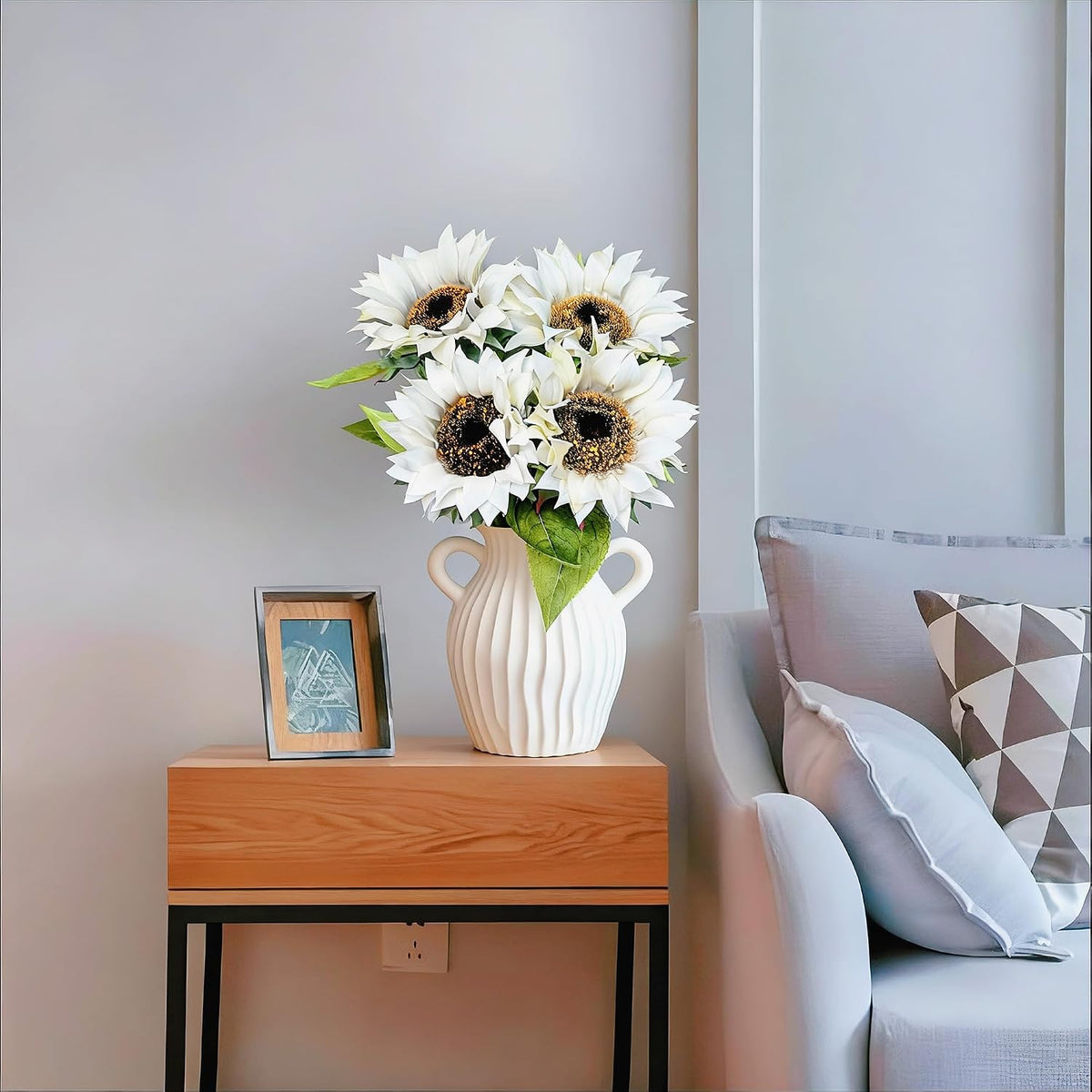 Real Touch Artificial Sunflowers, 4Pcs Faux Yellow Silk Sun Flowers