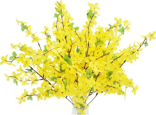 10Pcs Artificial Silk Forsythia Flower Branches Yellow Silk Fake Winter Jasmine Orchids Flowers for DIY Floral Arrangement Wedding Party Home Office Indoor Outdoor Decorate