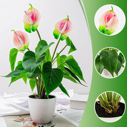 Artificial Flower Plants 16 Inch Pink Calla Lily Small Fake Potted | Faux Plant Indoor Peace Lily in pot Realistic Silk Flower Home Living Room Office Outdoor Bathroom Table Decor