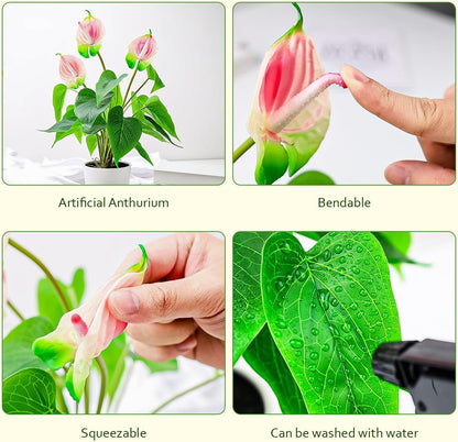 Artificial Flower Plants 16 Inch Pink Calla Lily Small Fake Potted | Faux Plant Indoor Peace Lily in pot Realistic Silk Flower Home Living Room Office Outdoor Bathroom Table Decor