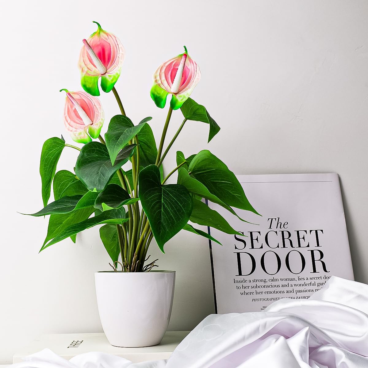 Artificial Flower Plants 16 Inch Pink Calla Lily Small Fake Potted | Faux Plant Indoor Peace Lily in pot Realistic Silk Flower Home Living Room Office Outdoor Bathroom Table Decor