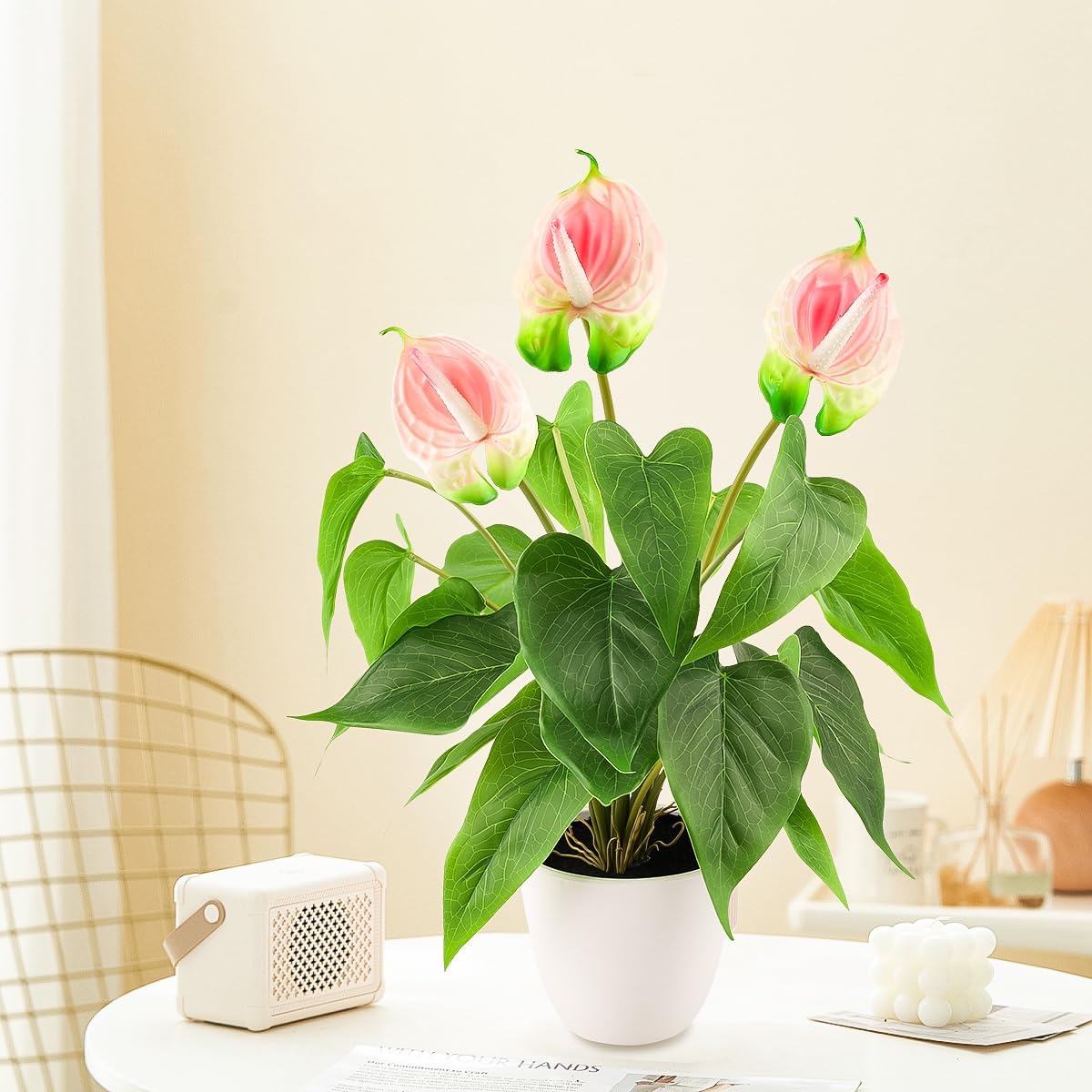 Artificial Flower Plants 16 Inch Pink Calla Lily Small Fake Potted | Faux Plant Indoor Peace Lily in pot Realistic Silk Flower Home Living Room Office Outdoor Bathroom Table Decor