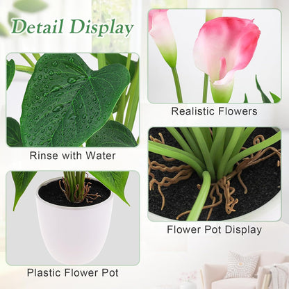 Artificial Flower Plants 16 Inch Pink Calla Lily Small Fake Potted | Faux Plant Indoor Peace Lily in pot Realistic Silk Flower Home Living Room Office Outdoor Bathroom Table Decor