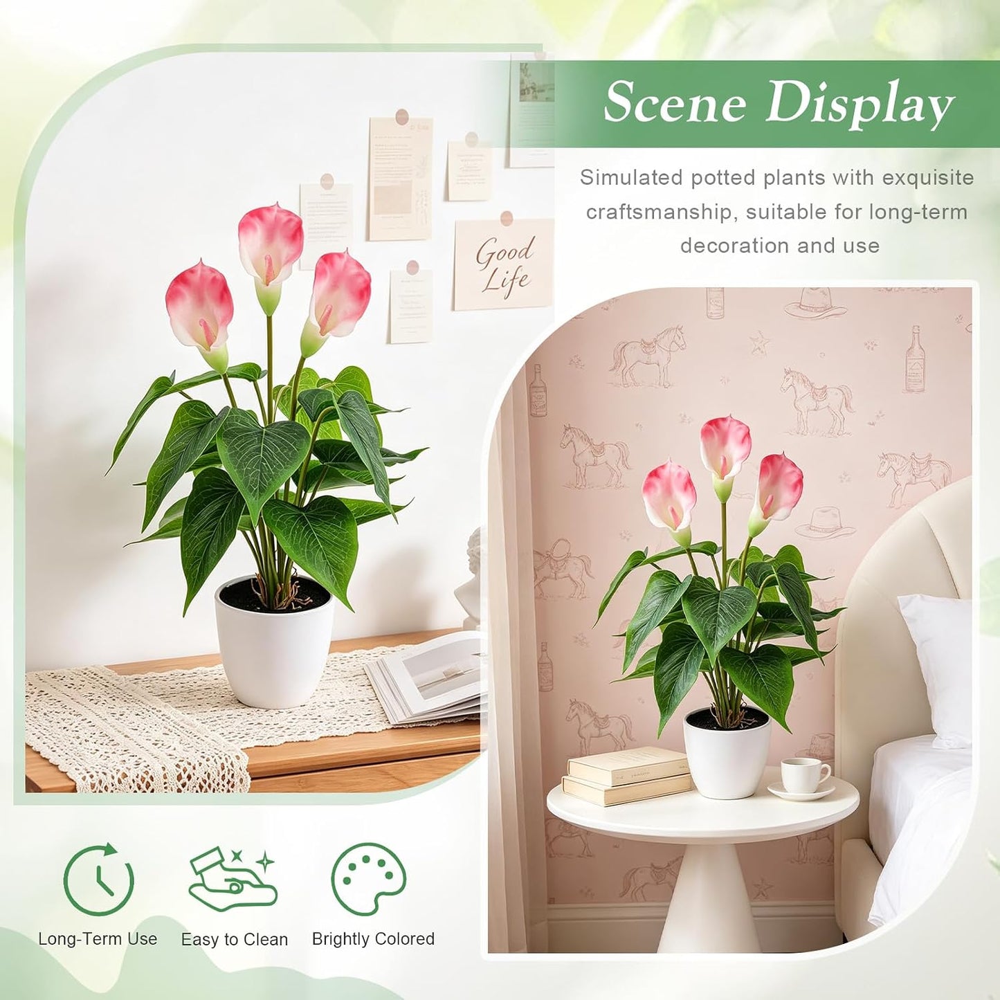Artificial Flower Plants 16 Inch Pink Calla Lily Small Fake Potted | Faux Plant Indoor Peace Lily in pot Realistic Silk Flower Home Living Room Office Outdoor Bathroom Table Decor