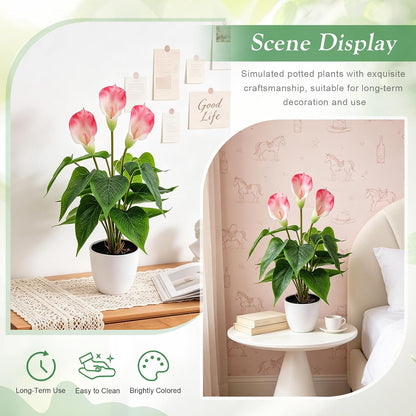 Artificial Flower Plants 16 Inch Pink Calla Lily Small Fake Potted | Faux Plant Indoor Peace Lily in pot Realistic Silk Flower Home Living Room Office Outdoor Bathroom Table Decor