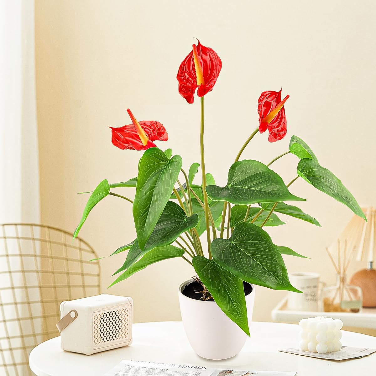 Artificial Flower Plants 16 Inch Pink Calla Lily Small Fake Potted | Faux Plant Indoor Peace Lily in pot Realistic Silk Flower Home Living Room Office Outdoor Bathroom Table Decor