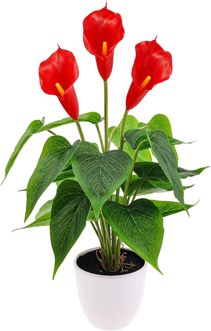 Artificial Flower Plants 16 Inch Pink Calla Lily Small Fake Potted | Faux Plant Indoor Peace Lily in pot Realistic Silk Flower Home Living Room Office Outdoor Bathroom Table Decor