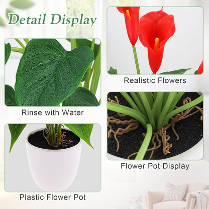 Artificial Flower Plants 16 Inch Pink Calla Lily Small Fake Potted | Faux Plant Indoor Peace Lily in pot Realistic Silk Flower Home Living Room Office Outdoor Bathroom Table Decor