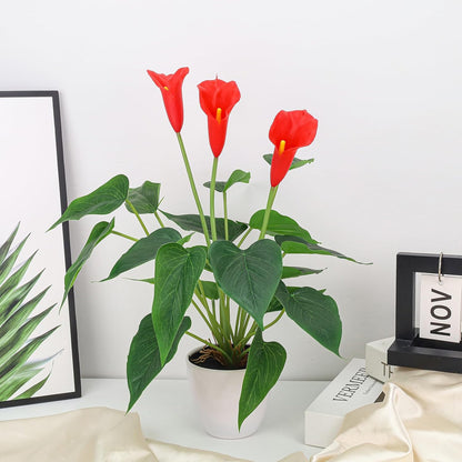 Artificial Flower Plants 16 Inch Pink Calla Lily Small Fake Potted | Faux Plant Indoor Peace Lily in pot Realistic Silk Flower Home Living Room Office Outdoor Bathroom Table Decor