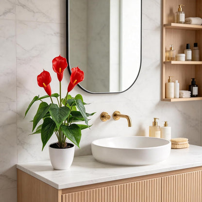 Artificial Flower Plants 16 Inch Pink Calla Lily Small Fake Potted | Faux Plant Indoor Peace Lily in pot Realistic Silk Flower Home Living Room Office Outdoor Bathroom Table Decor