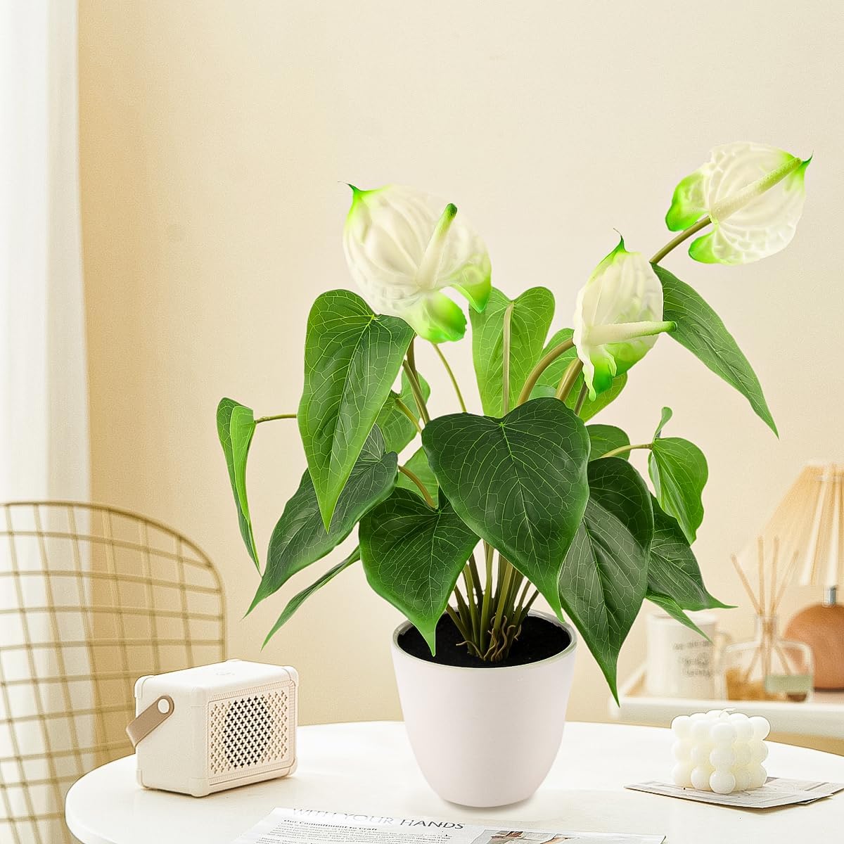 Artificial Flower Plants 16 Inch Pink Calla Lily Small Fake Potted | Faux Plant Indoor Peace Lily in pot Realistic Silk Flower Home Living Room Office Outdoor Bathroom Table Decor