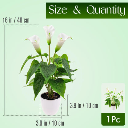Artificial Flower Plants 16 Inch Pink Calla Lily Small Fake Potted | Faux Plant Indoor Peace Lily in pot Realistic Silk Flower Home Living Room Office Outdoor Bathroom Table Decor