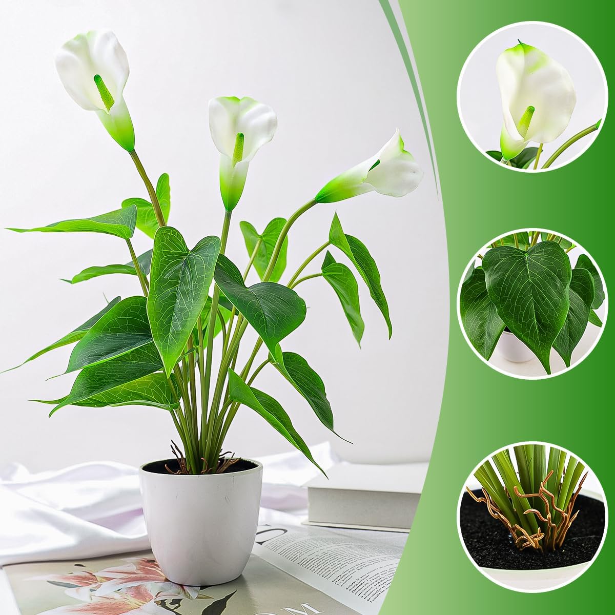 Artificial Flower Plants 16 Inch Pink Calla Lily Small Fake Potted | Faux Plant Indoor Peace Lily in pot Realistic Silk Flower Home Living Room Office Outdoor Bathroom Table Decor