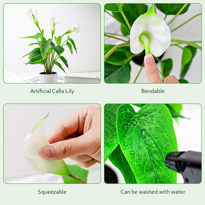 Artificial Flower Plants 16 Inch Pink Calla Lily Small Fake Potted | Faux Plant Indoor Peace Lily in pot Realistic Silk Flower Home Living Room Office Outdoor Bathroom Table Decor
