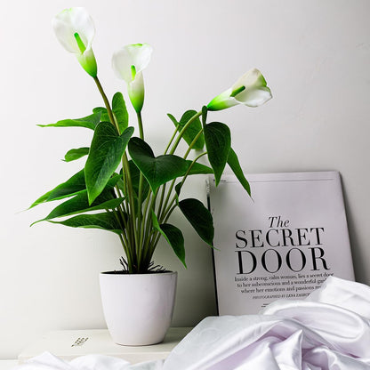 Artificial Flower Plants 16 Inch Pink Calla Lily Small Fake Potted | Faux Plant Indoor Peace Lily in pot Realistic Silk Flower Home Living Room Office Outdoor Bathroom Table Decor