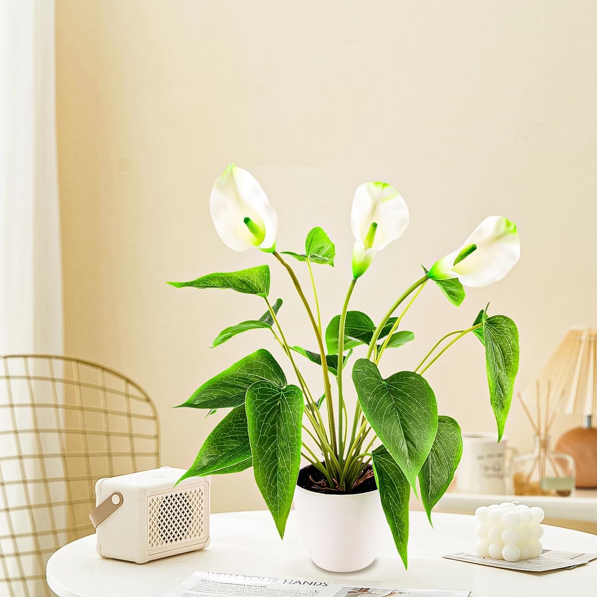 Artificial Flower Plants 16 Inch Pink Calla Lily Small Fake Potted | Faux Plant Indoor Peace Lily in pot Realistic Silk Flower Home Living Room Office Outdoor Bathroom Table Decor