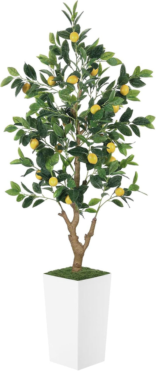 5FT Artificial Lemon Tree with White Tall Planter