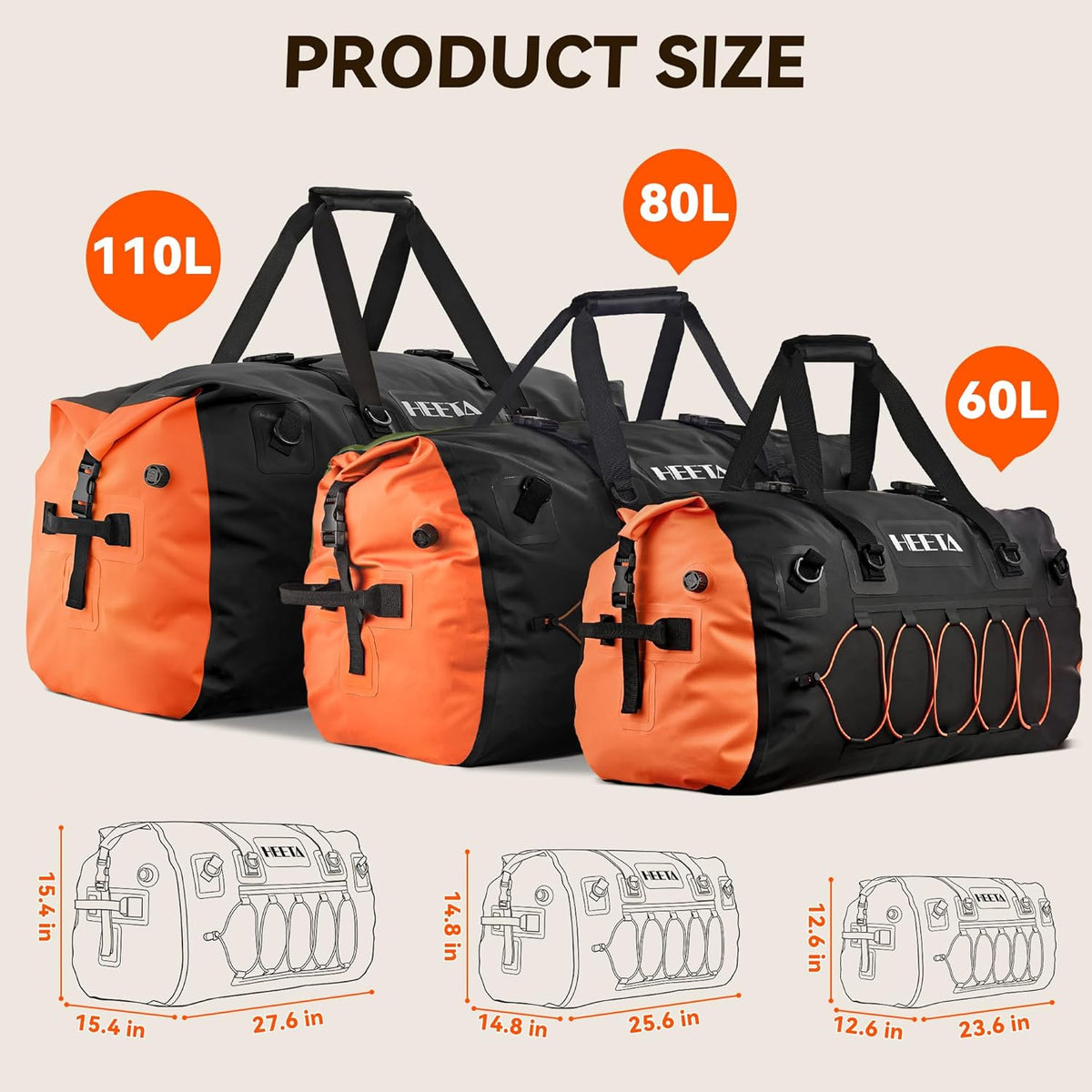 Waterproof Duffel Bag Travel Motorcycle Dry Bag Backpack 60L/80L/110L
