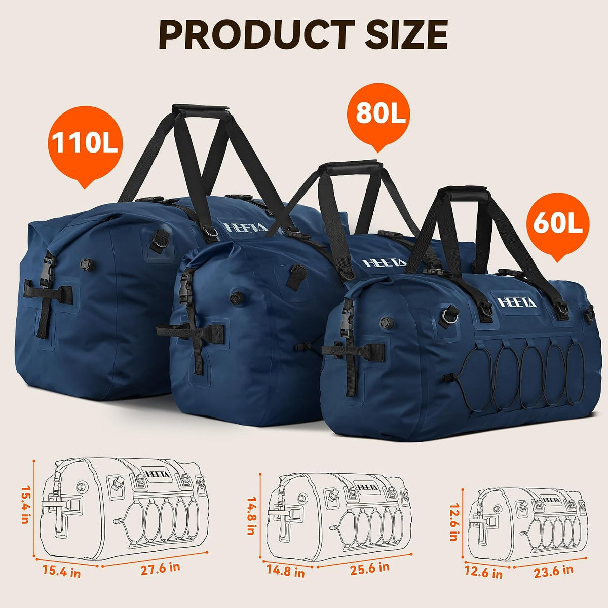 Waterproof Duffel Bag Travel Motorcycle Dry Bag Backpack 60L/80L/110L