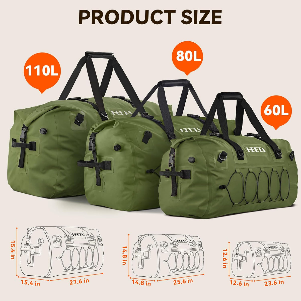 Waterproof Duffel Bag Travel Motorcycle Dry Bag Backpack 60L/80L/110L
