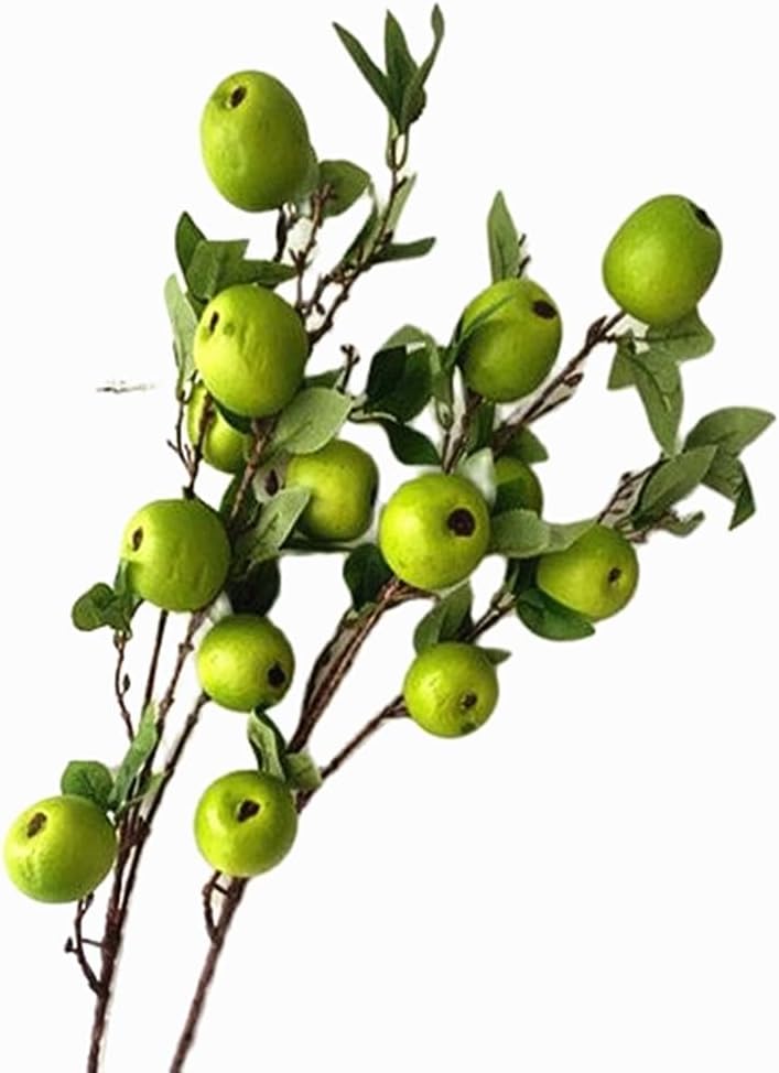 2pcs Artificial Apple Tree Branch with 7 Apple Fruit Faux Greenery Plant for Wedding Centerpieces Hotel Floral Decoration (Green)