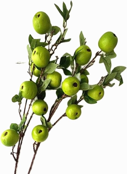 2pcs Artificial Apple Tree Branch with 7 Apple Fruit Faux Greenery Plant for Wedding Centerpieces Hotel Floral Decoration (Green)