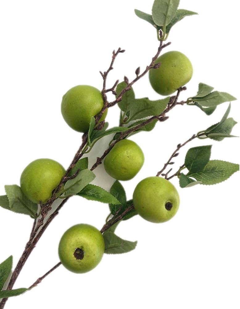 2pcs Artificial Apple Tree Branch with 7 Apple Fruit Faux Greenery Plant for Wedding Centerpieces Hotel Floral Decoration (Green)