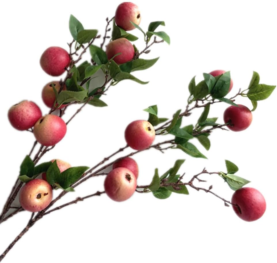 2pcs Artificial Apple Tree Branch with 7 Apple Fruit Faux Greenery Plant for Wedding Centerpieces Hotel Floral Decoration (Green)
