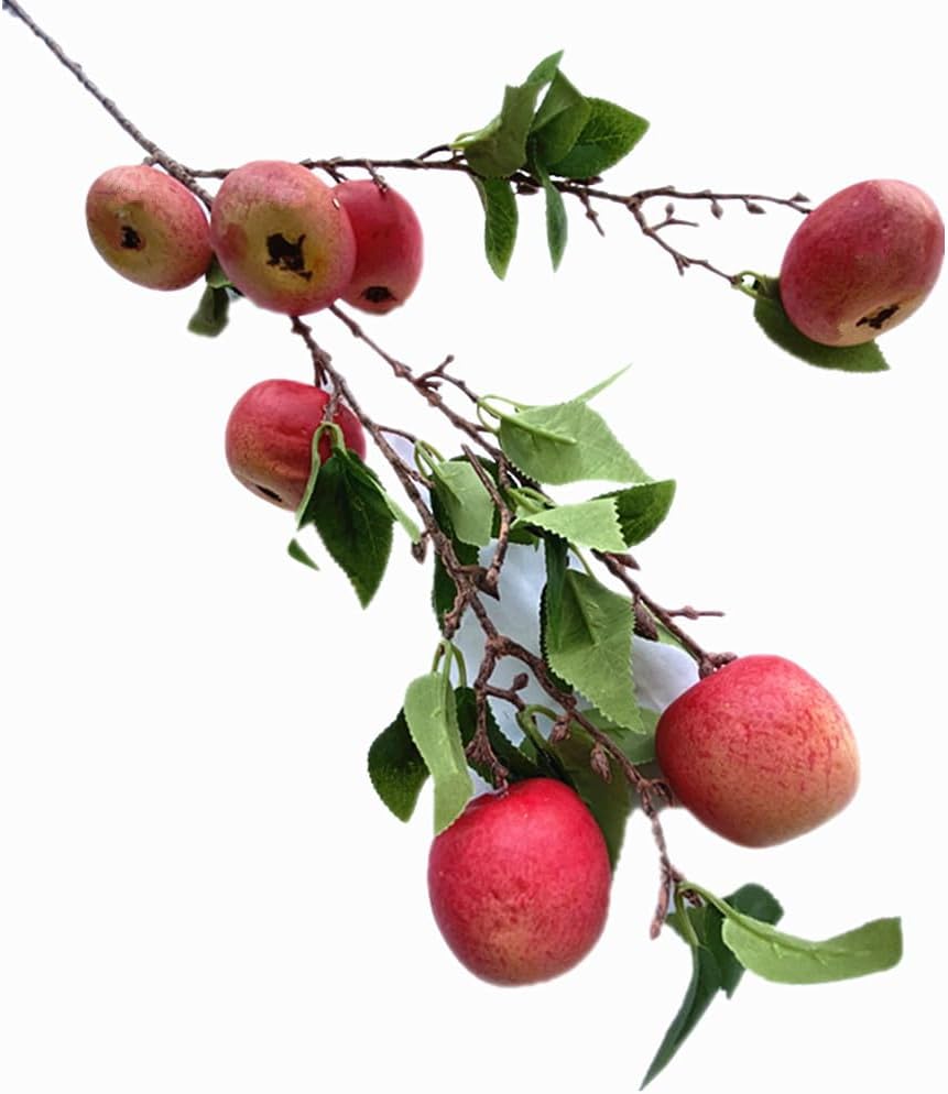 2pcs Artificial Apple Tree Branch with 7 Apple Fruit Faux Greenery Plant for Wedding Centerpieces Hotel Floral Decoration (Green)